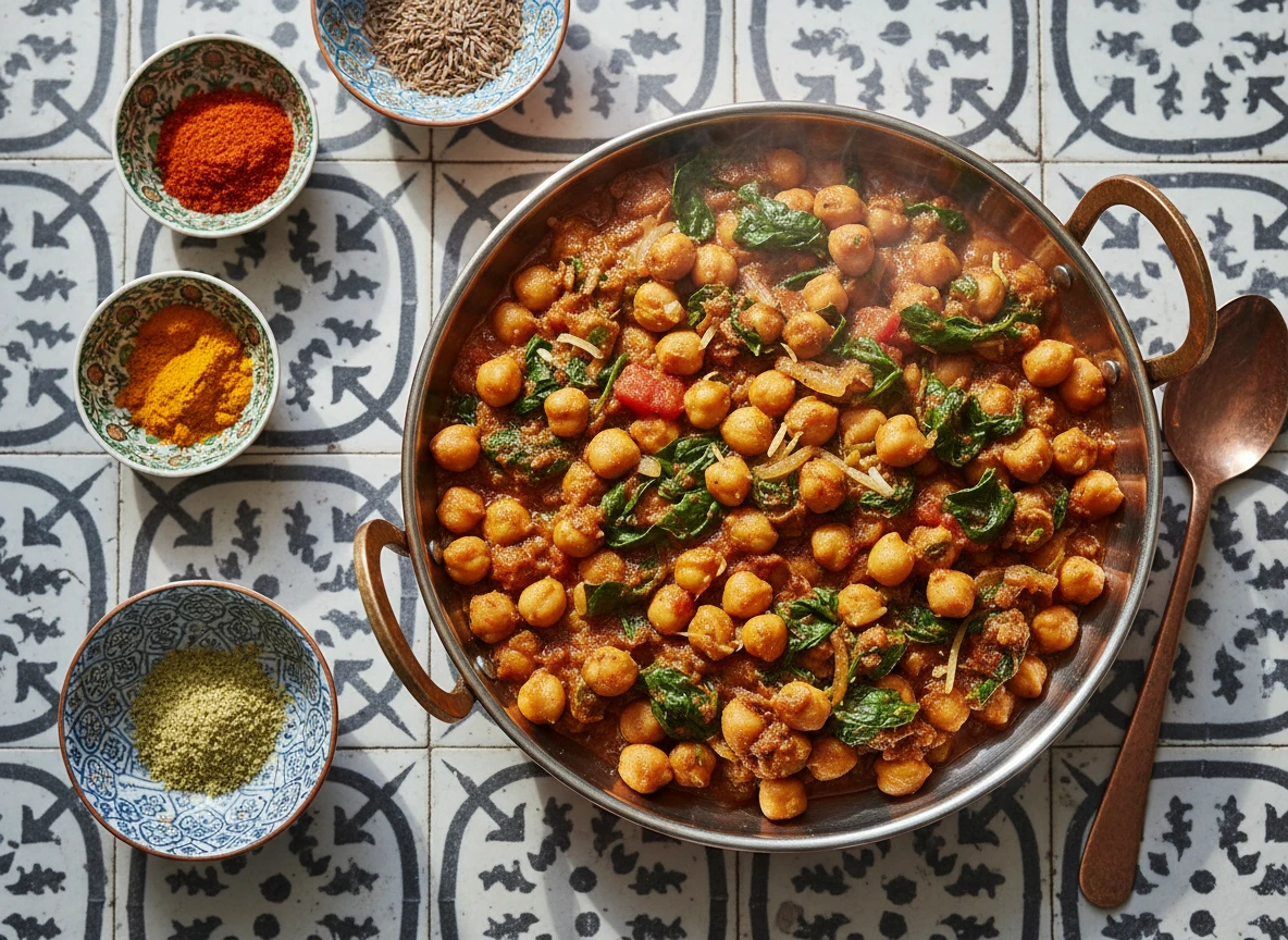 Whole Wheat Chana Masala with Spinach