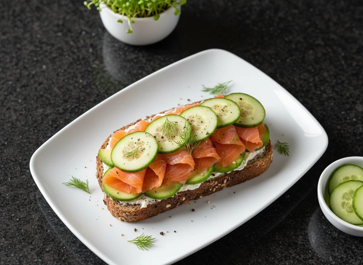 Vollkorn-Sandwich mit Räucherlachs und Avocado