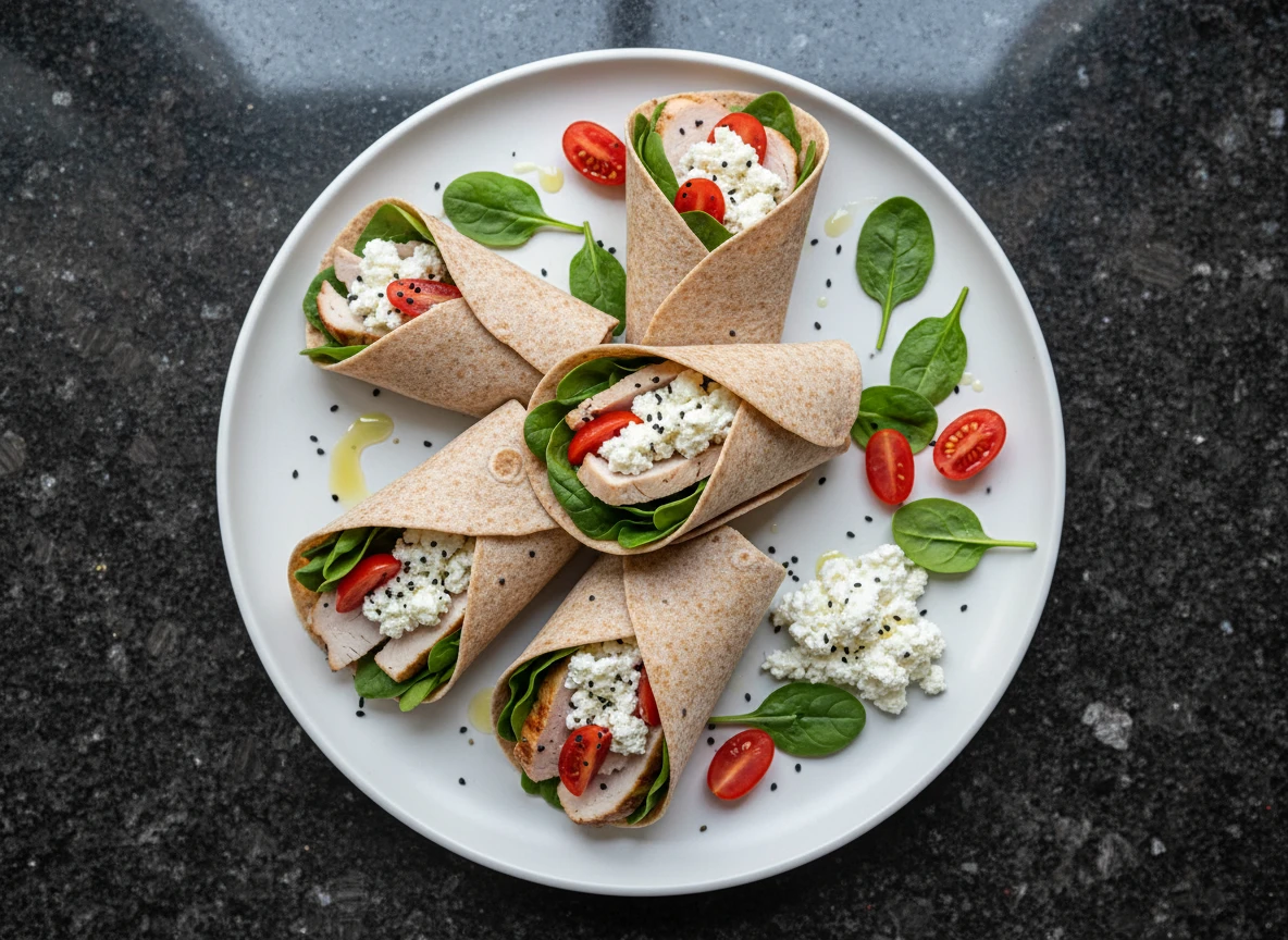 Vollkorn Wrap Mit Putenbrust, Hüttenkäse Und Spinat