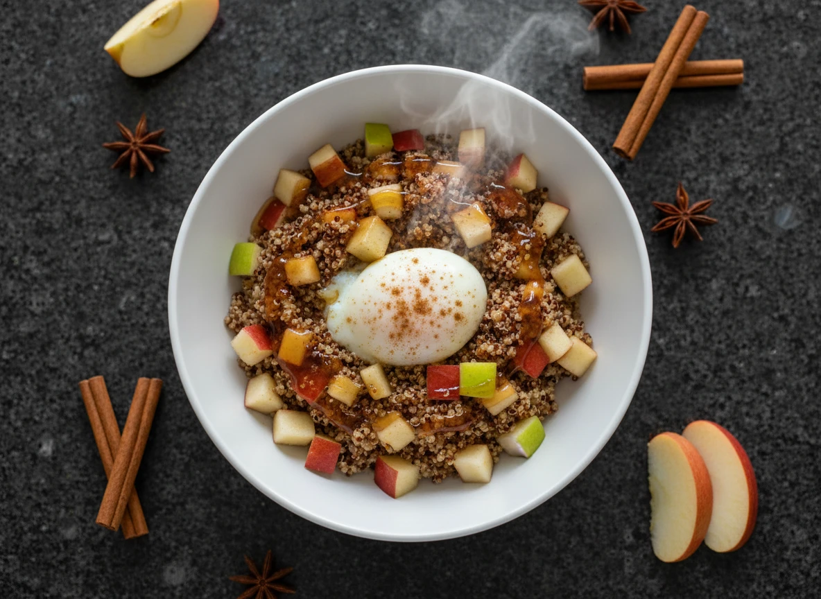 Warme Frühstücks Bowl Mit Quinoa, Apfel Und Zimt Ei