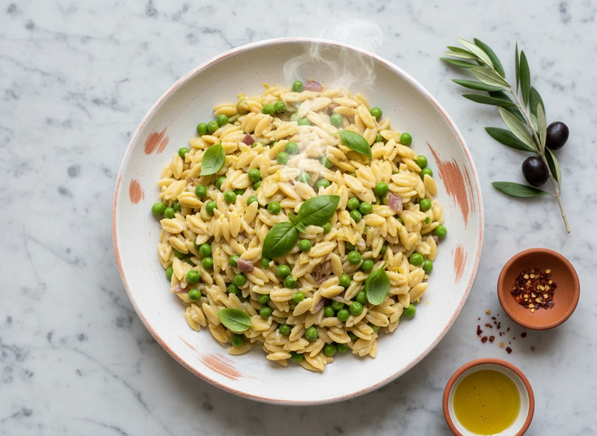 Zitronen Ricotta Orzo Mit Erbsen Und Basilikum