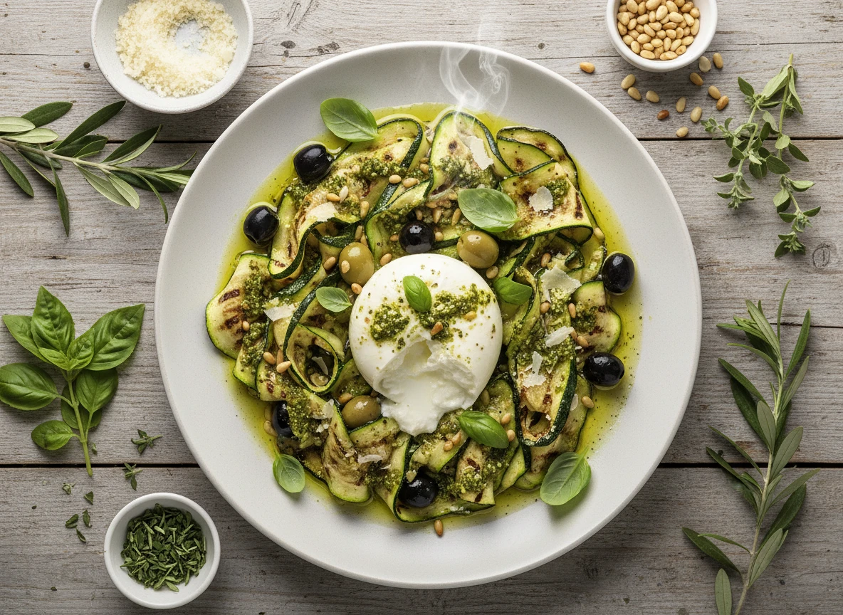 Zucchini Antipasti with Burrata and Basil Pesto