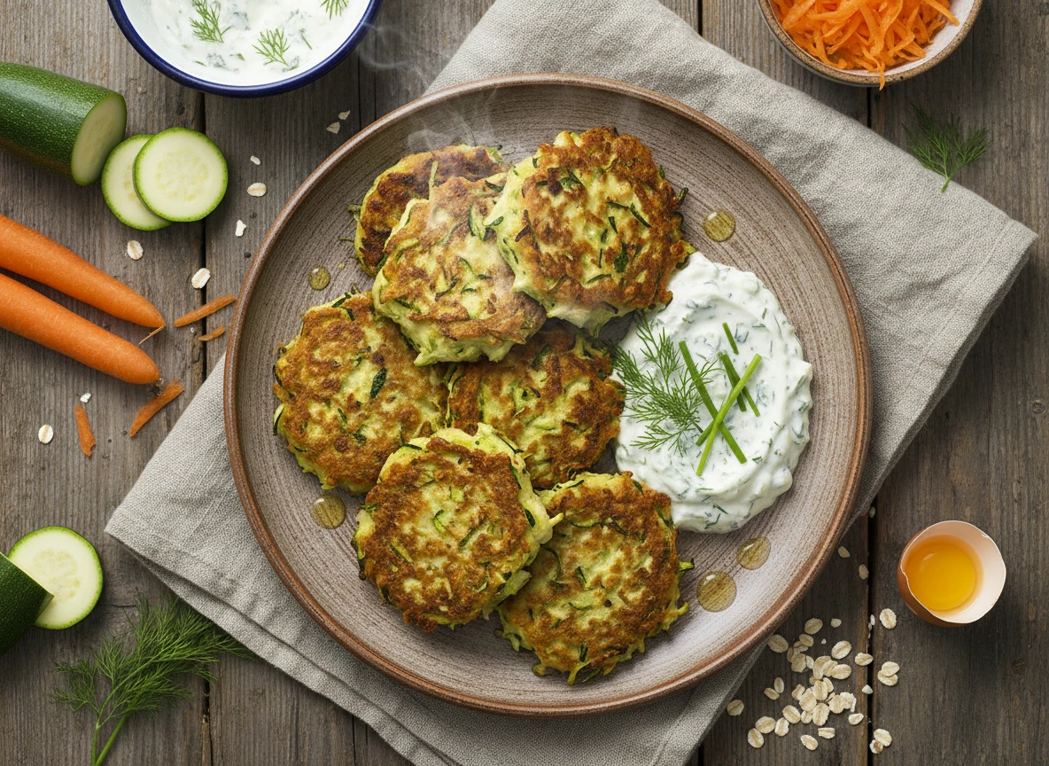 Zucchini-Karotten-Puffer mit Kräuterquark
